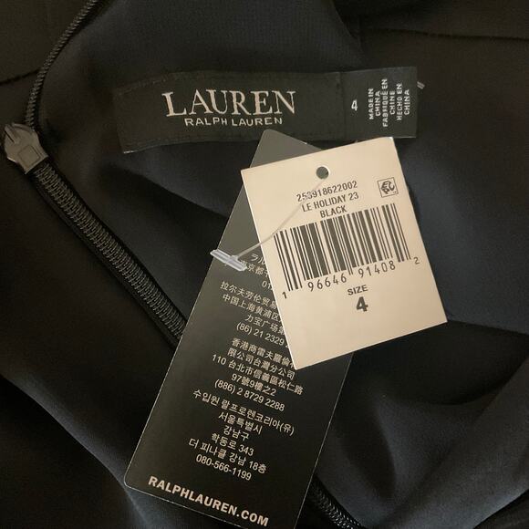 Ralph Lauren Black Satin Evening Gown Size 4 Pleated Long Column Formal Dress - Picture 9 of 12